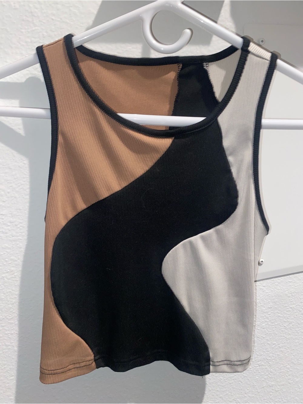 SHEIN Black, Brown & Cream Colorblock Ribbed Crop Tank Top